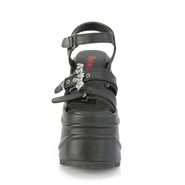 Demonia Women's Wave-13 Platform Sandals - Black Vegan Leather D6074-82US Clearance